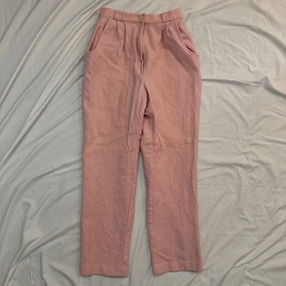 Vintage 90s Pink 100% Wool Women's Pleated Trousers - Picture 1 of 7
